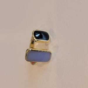 Gold cuff ring moonstone + onyx. OS - adjustable